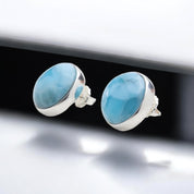 Sterling Silver Round Gemstone Larimar Stud Earrings