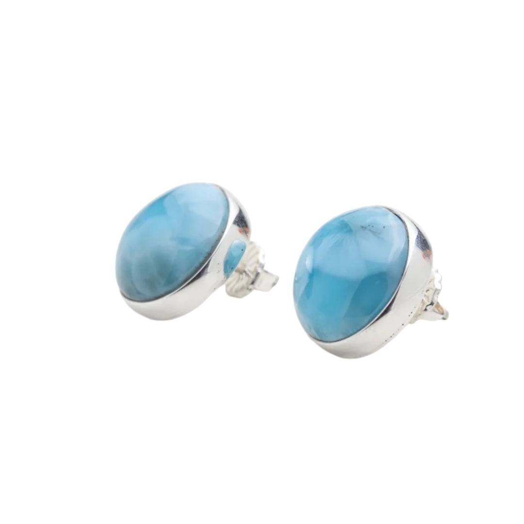 Sterling Silver Round Gemstone Larimar Stud Earrings