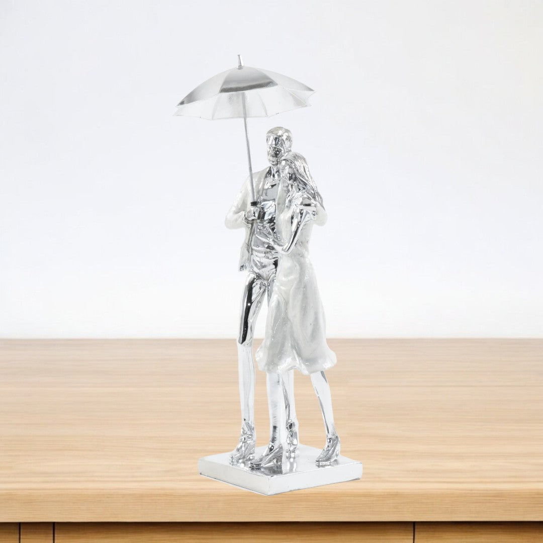 Eternal Love Under the Rain – Couple Under Umbrella Sculpture