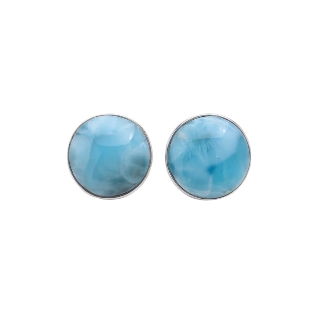 Sterling Silver Round Gemstone Larimar Stud Earrings