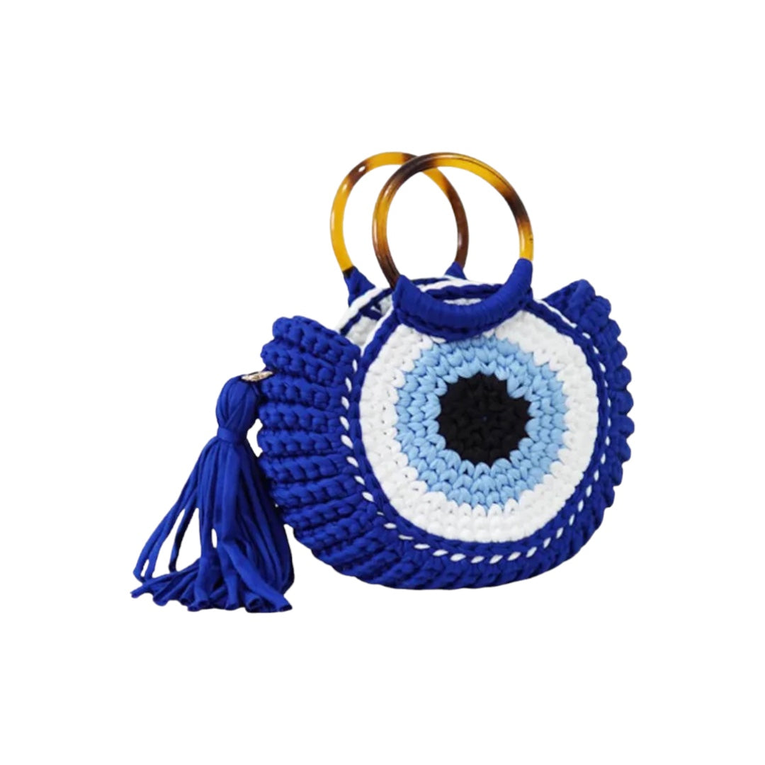 Blue Crochet Devil's Eye Vintage Style Dome Bag