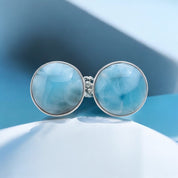 Sterling Silver Round Gemstone Larimar Stud Earrings