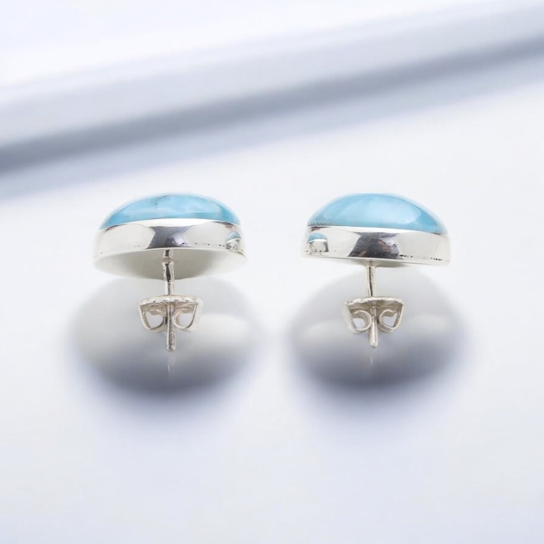 Sterling Silver Round Gemstone Larimar Stud Earrings