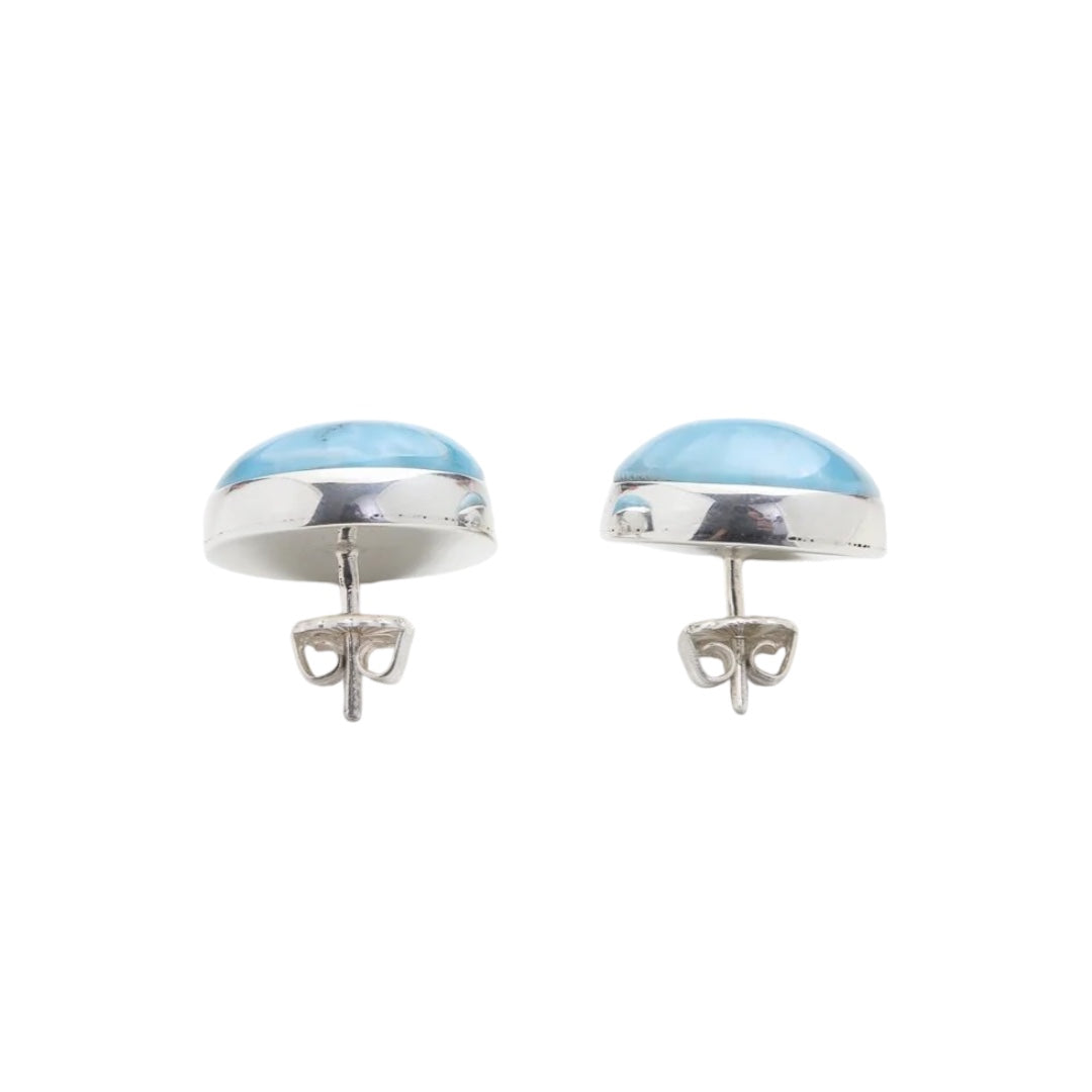 Sterling Silver Round Gemstone Larimar Stud Earrings