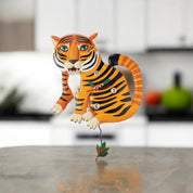 Stripes The Tiger Clock: Vibrant Hand-Painted Tiger with Enchanting Eyes and Unique Leaf&nbsp;