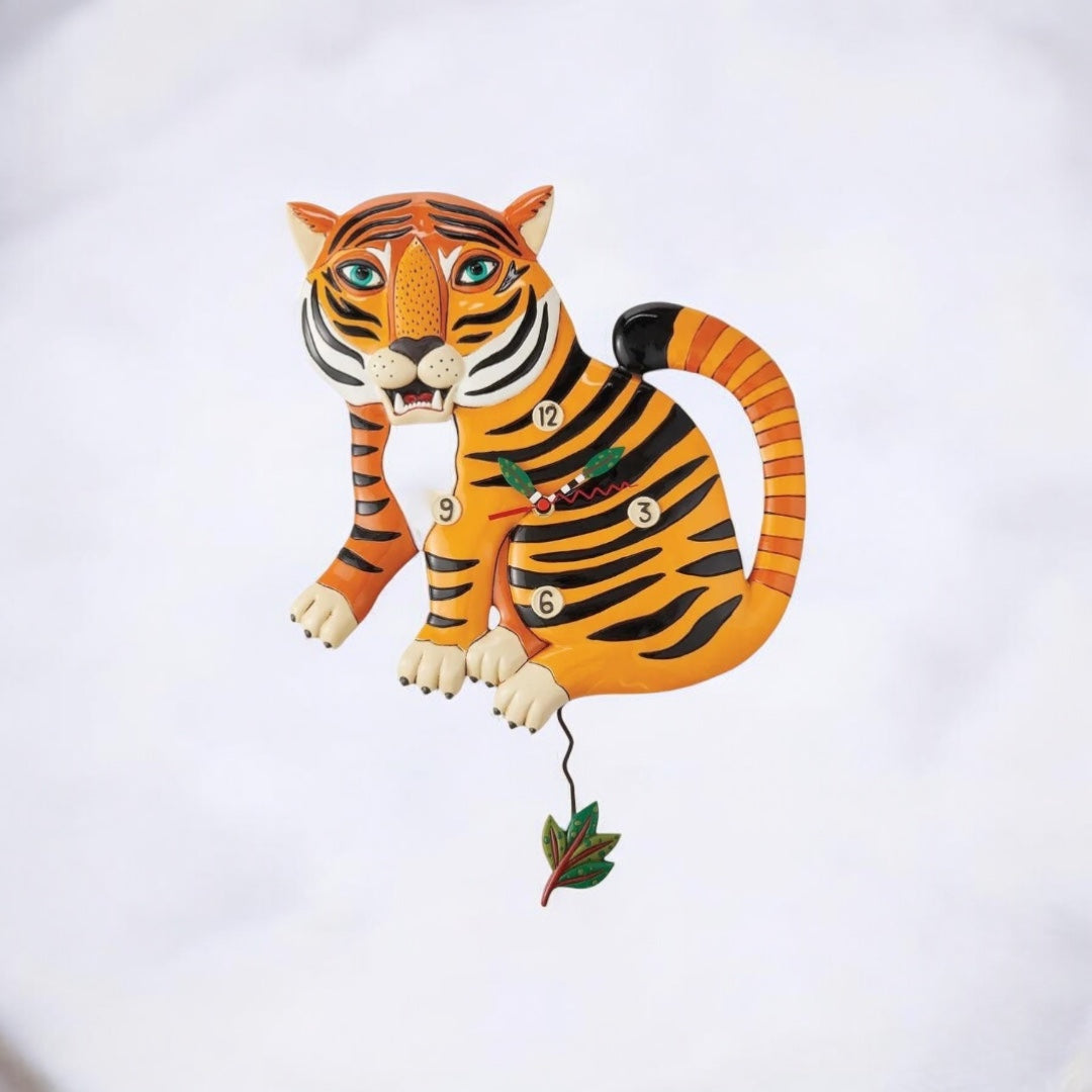 Stripes The Tiger Clock: Vibrant Hand-Painted Tiger with Enchanting Eyes and Unique Leaf&nbsp;