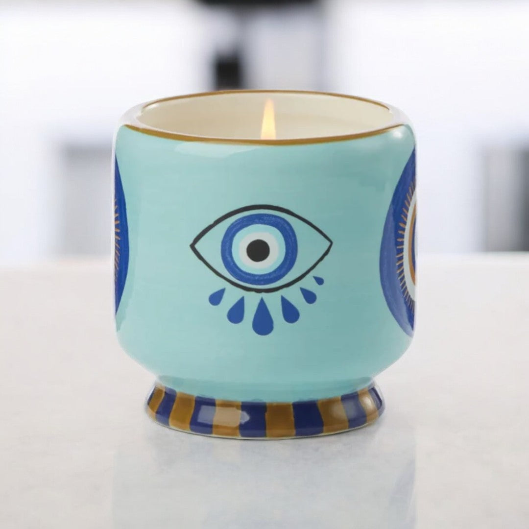 Moroccan Inspired, Evil Eye, Ceramic Candle, Hand Painted Details, Holiday Gift