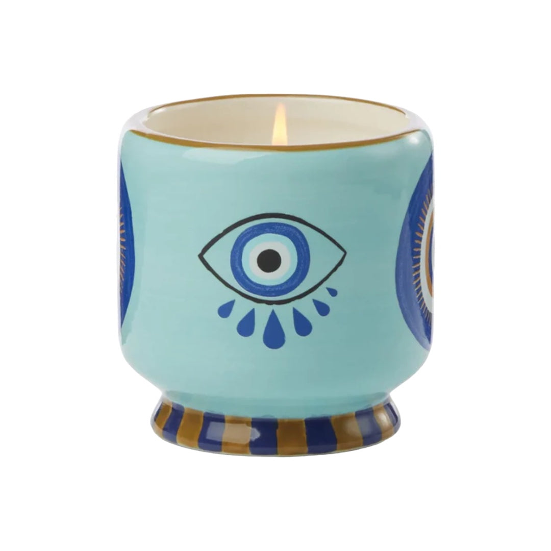 Moroccan Inspired, Evil Eye, Ceramic Candle, Hand Painted Details, Holiday Gift