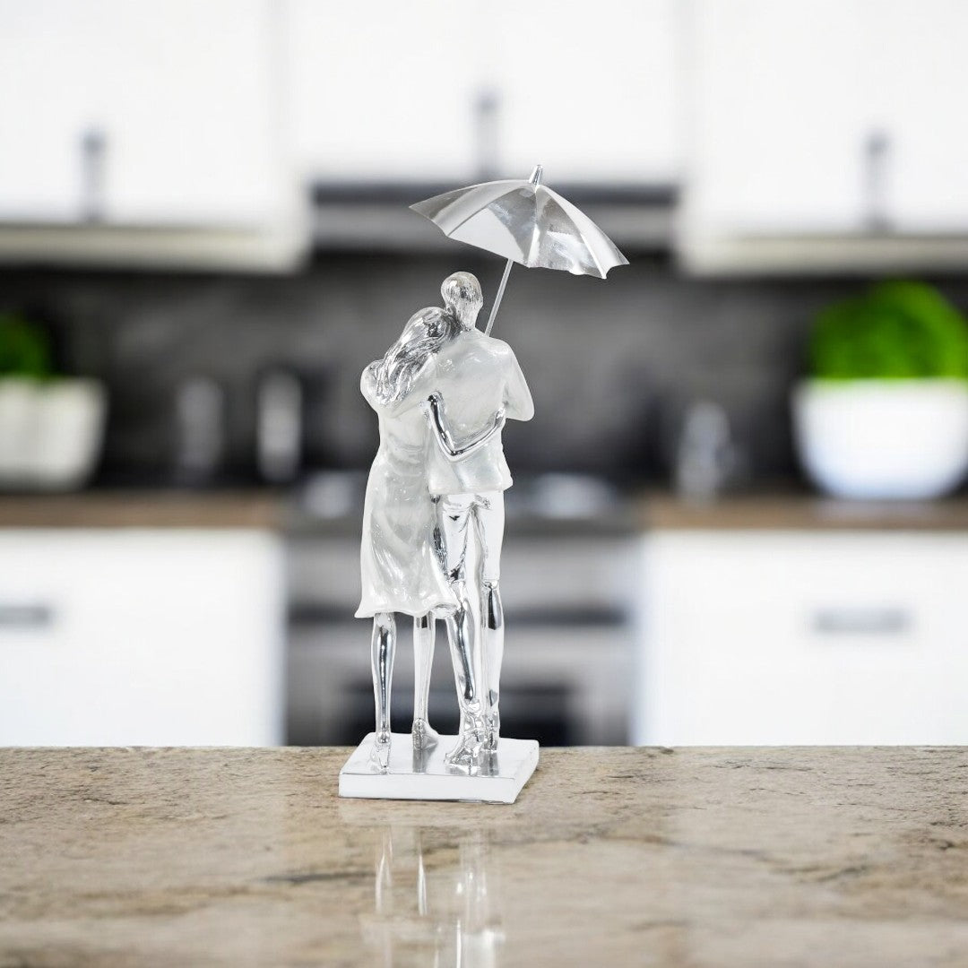 Eternal Love Under the Rain – Couple Under Umbrella Sculpture