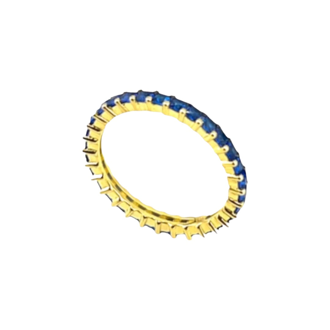 Gold-Plated, Sterling Silver, Ring, Zircon, Square-cut, Blue, Slim Band