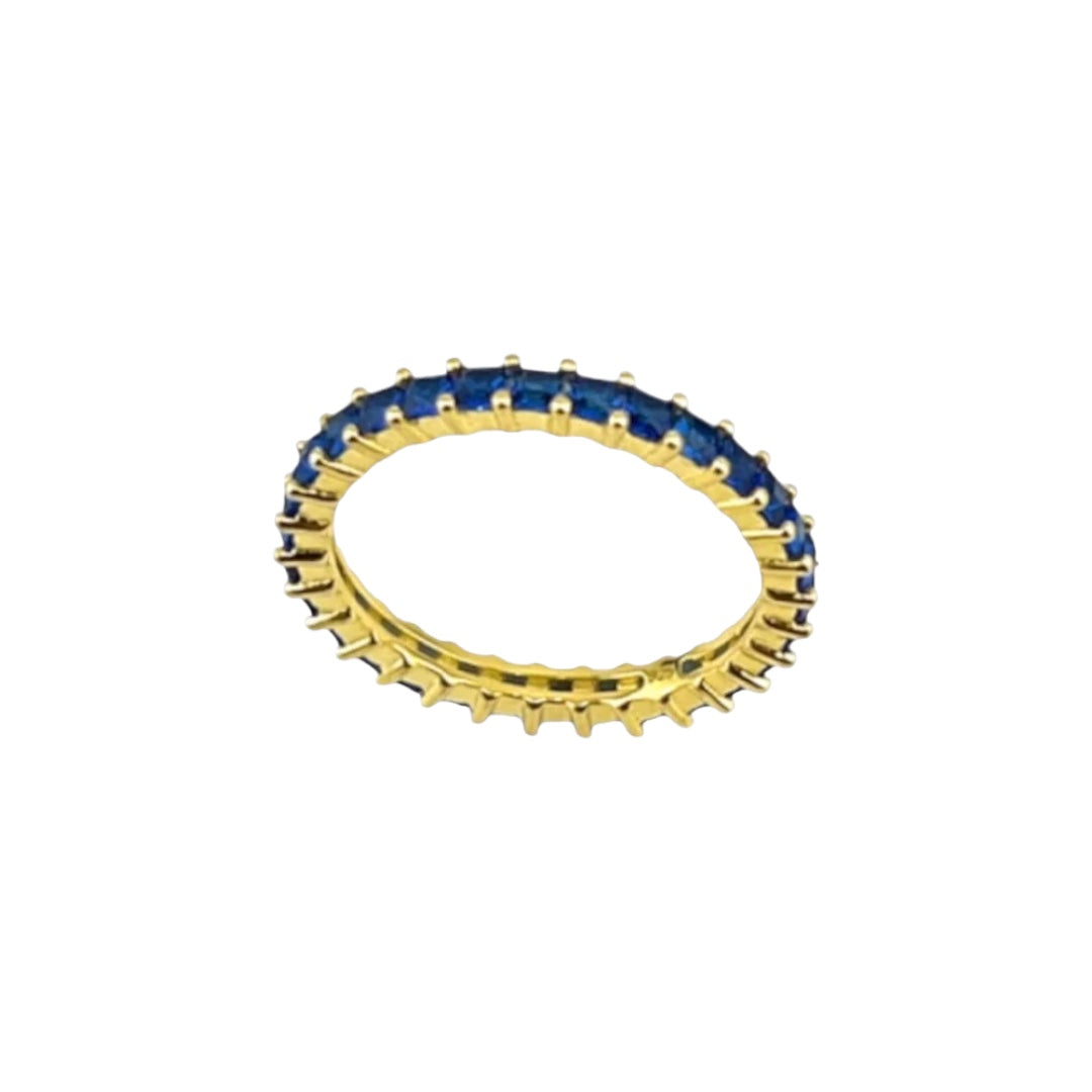 Gold-Plated, Sterling Silver, Ring, Zircon, Square-cut, Blue, Slim Band