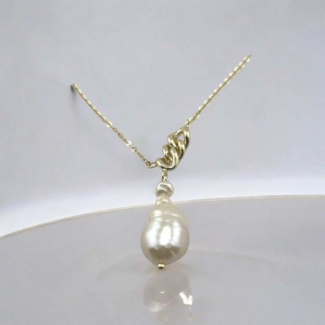 Gold-Plated, Sterling Silver, Freshwater Pearl, Pendant, Necklace, Irregular Pearl