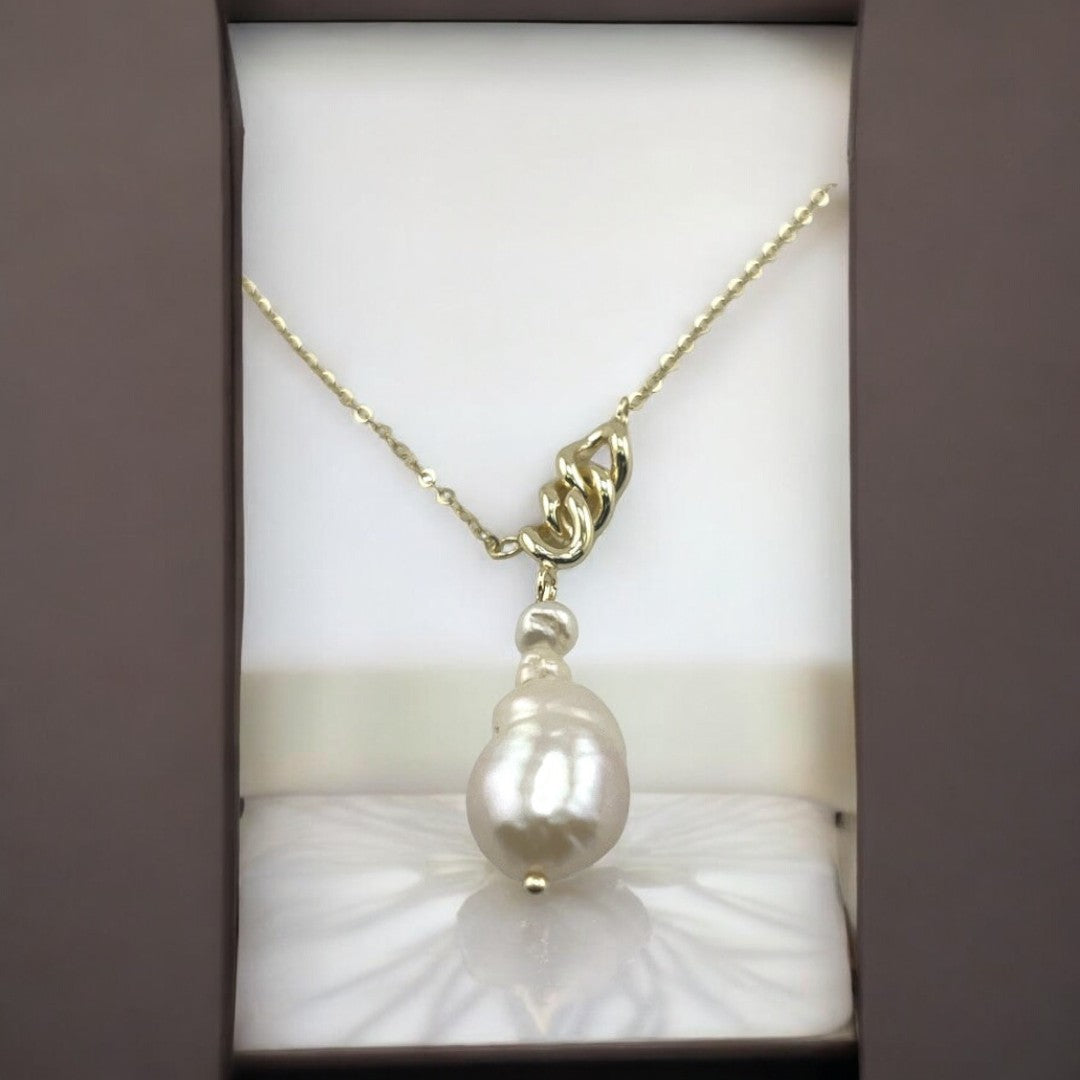 Gold-Plated, Sterling Silver, Freshwater Pearl, Pendant, Necklace, Irregular Pearl