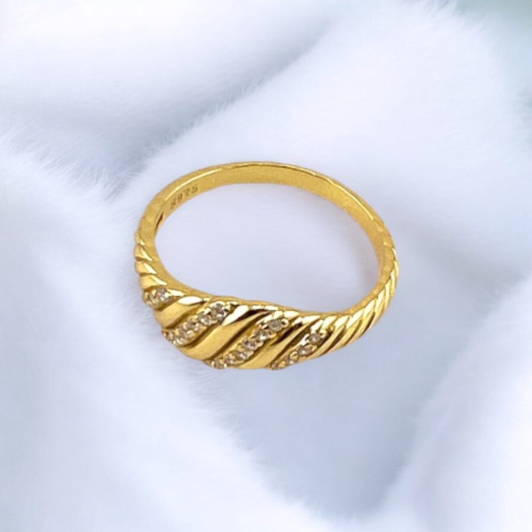 Gold-Plated, Sterling Silver, Zircon, Ring, Golden Wave, Timeless Elegance, Perfect Gift