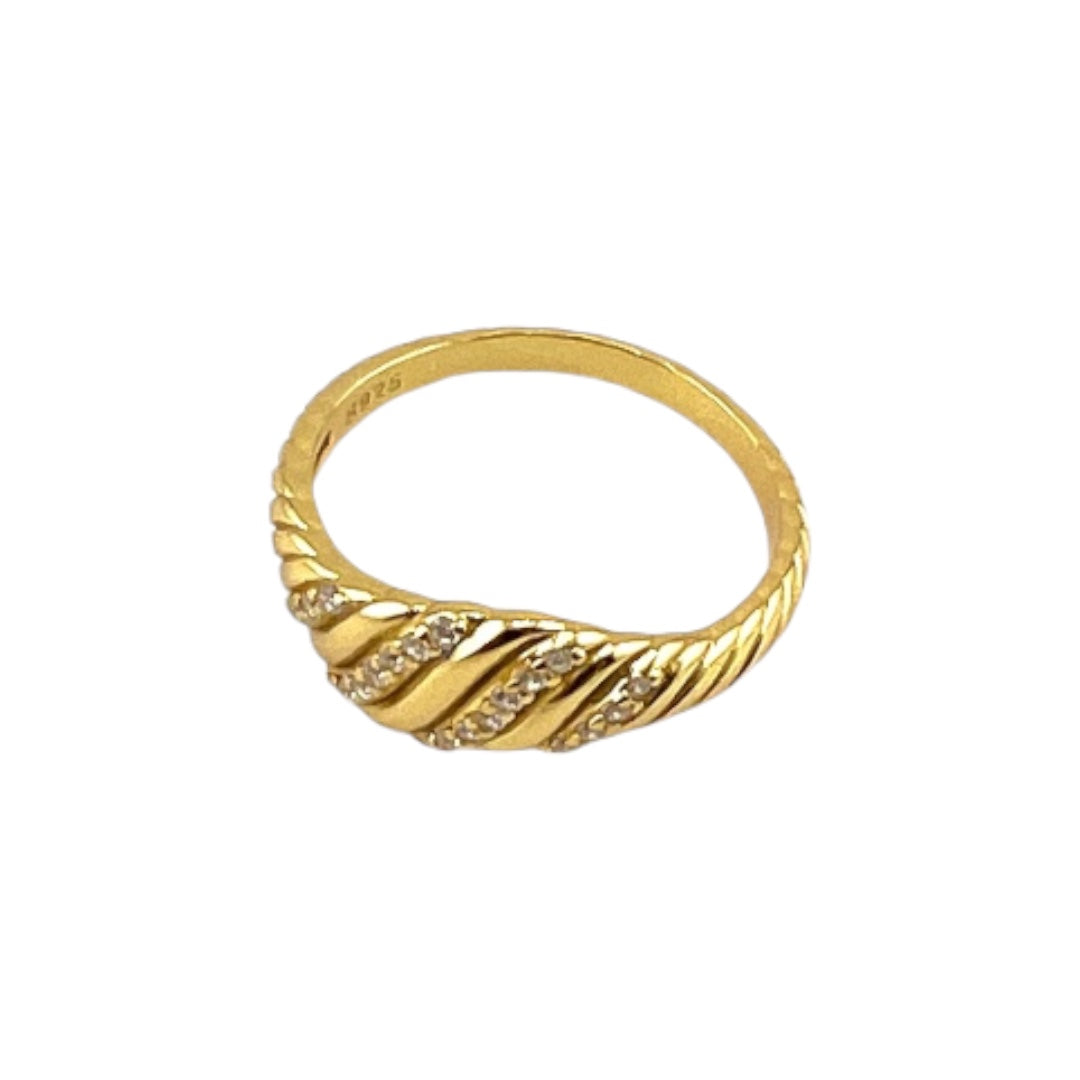 Gold-Plated, Sterling Silver, Zircon, Ring, Golden Wave, Timeless Elegance, Perfect Gift