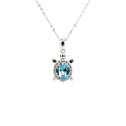 Sterling Silver, Zircon, Turtle, Light Blue, Pendant, Necklace