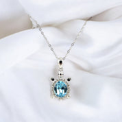 Sterling Silver, Zircon, Turtle, Light Blue, Pendant, Necklace