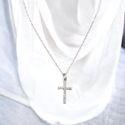 Sterling Silver, Zircon, Cross, Pendant, Necklace, Protection Jewelry, Small Cross