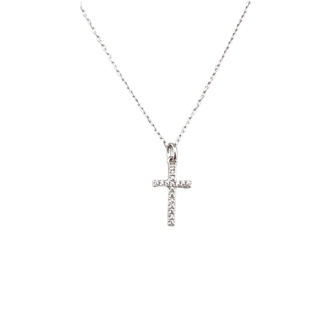 Sterling Silver, Zircon, Cross, Pendant, Necklace, Protection Jewelry, Small Cross