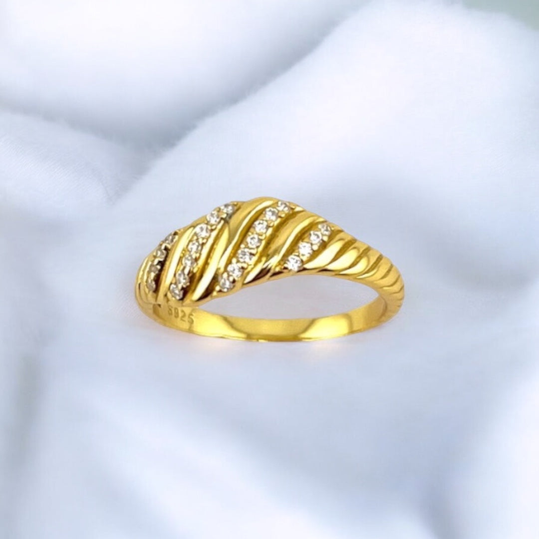 Gold-Plated, Sterling Silver, Zircon, Ring, Golden Wave, Timeless Elegance, Perfect Gift