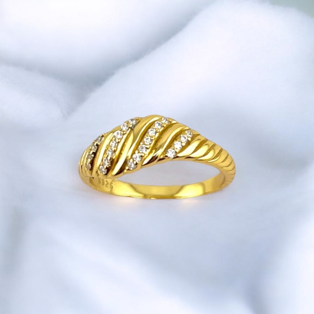 Gold-Plated, Sterling Silver, Zircon, Ring, Golden Wave, Timeless Elegance, Perfect Gift