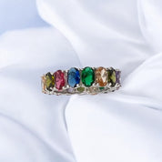 Sterling Silver, Zircon, Ring, Oval Stone, Colorful, Rainbow, Gift for Her, Birthday Gift