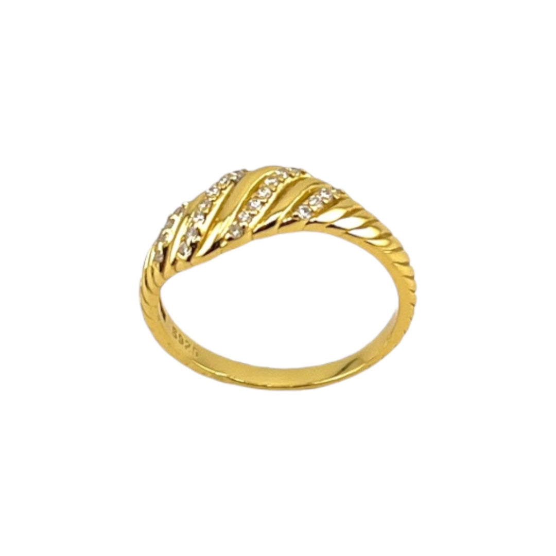 Gold-Plated, Sterling Silver, Zircon, Ring, Golden Wave, Timeless Elegance, Perfect Gift