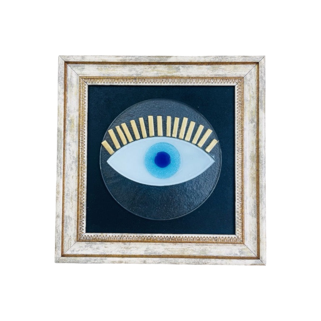 Framed Wall Art, Clear Glass Evil Eye, Fused Glass, Protection,  Gift for Home