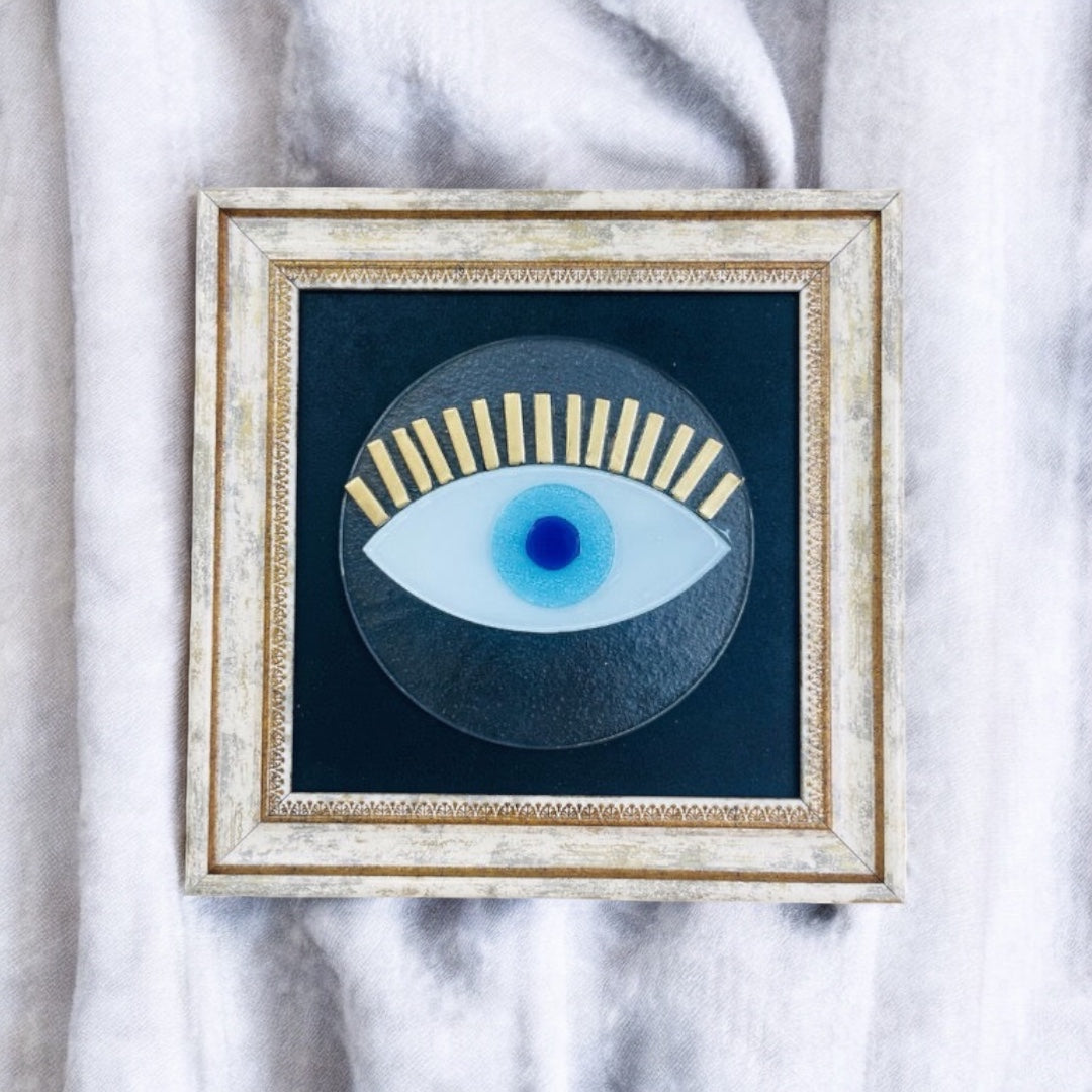 Framed Wall Art, Clear Glass Evil Eye, Fused Glass, Protection,  Gift for Home