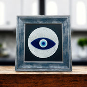 Framed White Evil Eye Wall Art – Fused Glass Protection Gift for Him & Her