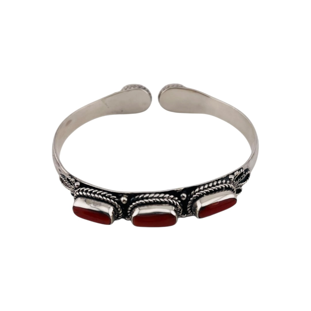 Sterling Silver Western Open Bangle and Coral Gemstones
