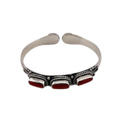 Sterling Silver Western Open Bangle and Coral Gemstones