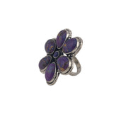 Purple Dahlia Turquoise Flower Ring Sterling Silver