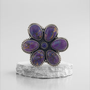 Purple Dahlia Turquoise Flower Ring Sterling Silver