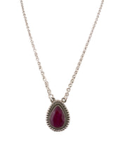 Crimson Glow – Ruby Pear Shaped Necklace Sterling Silver