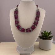 Three-Row Ruby Bead Necklace with Sterling Silver
