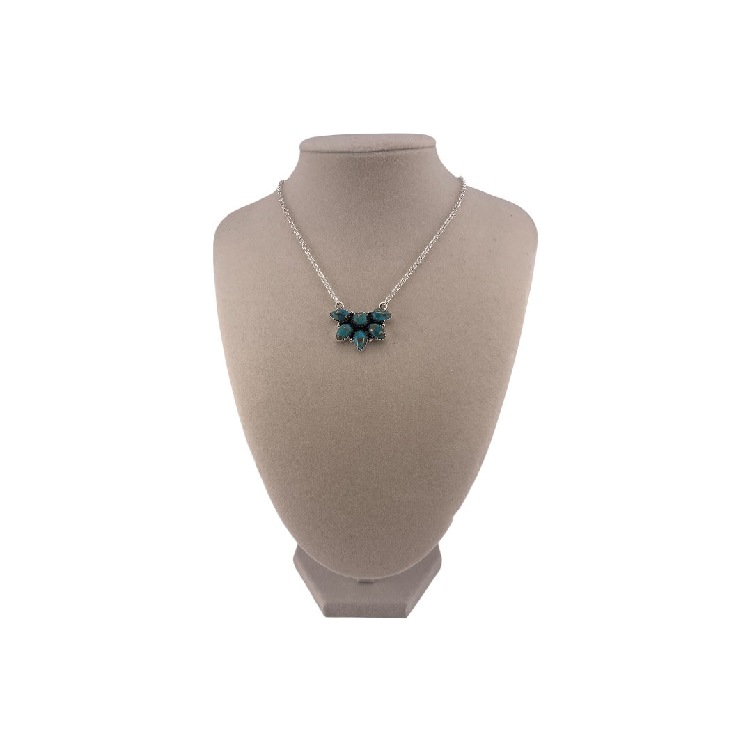 Timeless Sterling Silver Cluster Necklace with Copper Turquoise