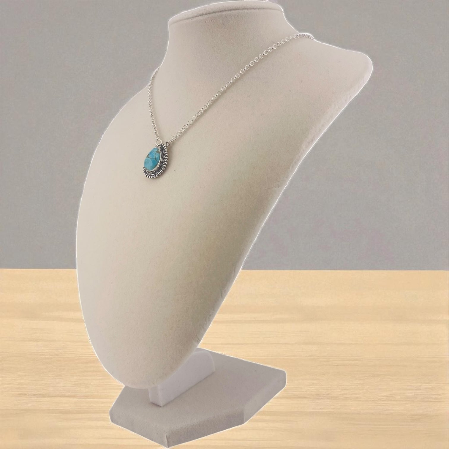 Crimson Glow – Blue Turquoise Pear Shaped Necklace Sterling Silver
