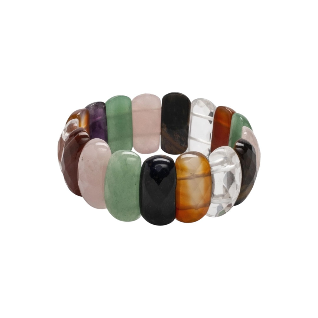 Faceted Multi-Natural Gemstone Stretch Bracelet