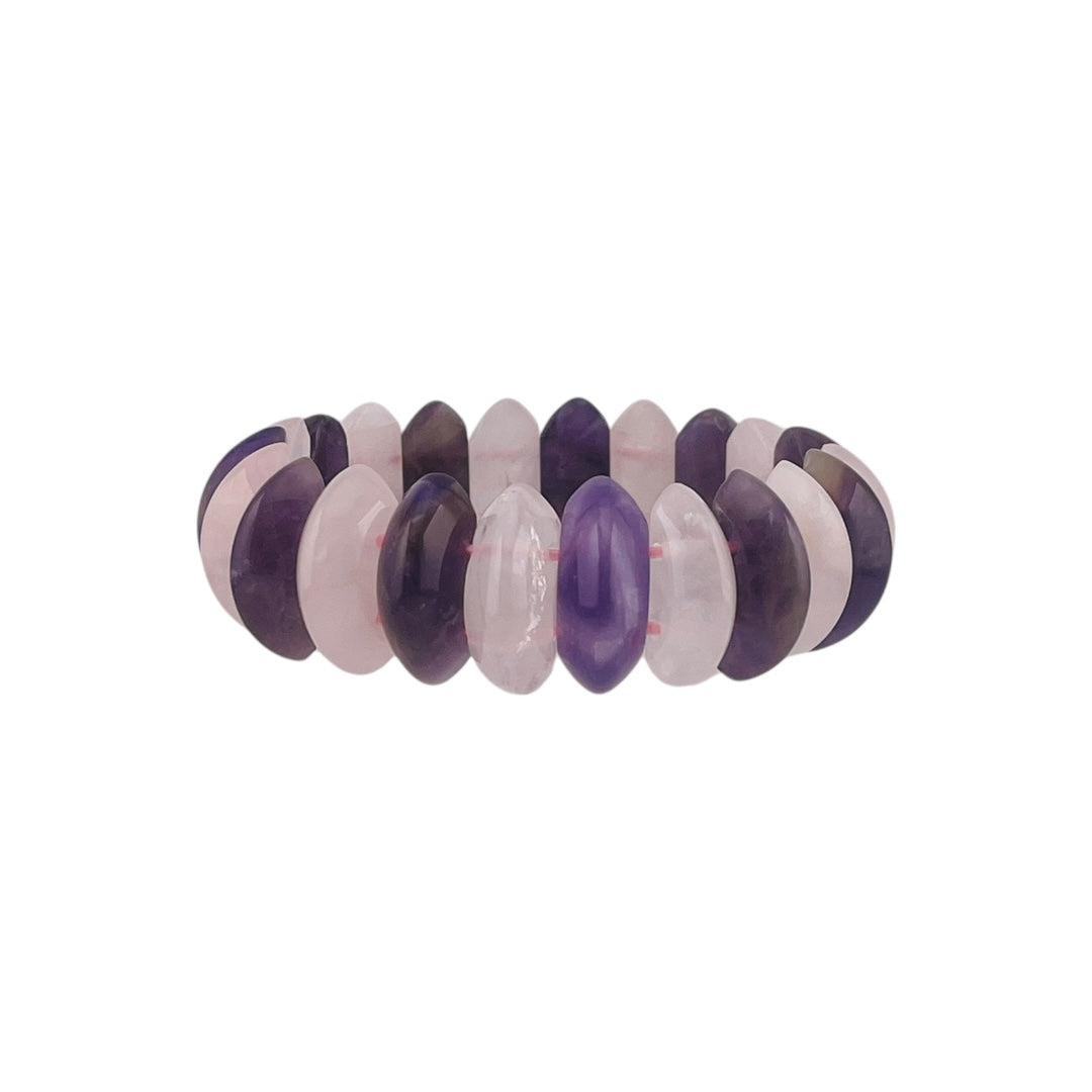 Amethyst and Rose Quartz Gemstone Bead Stretch Bracelet