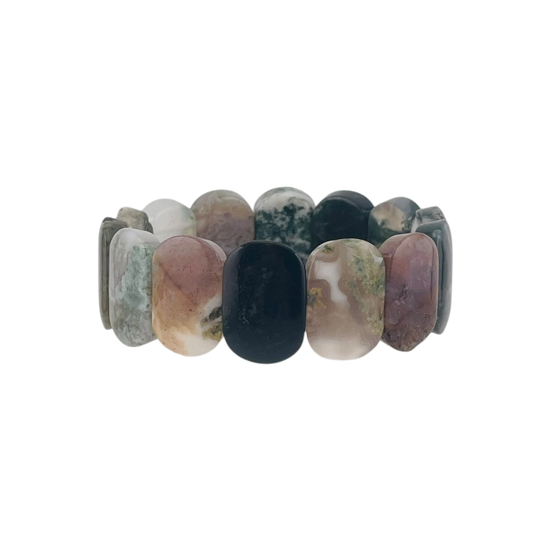 Moss Agate Rectangular Bead Stretch Bracelet