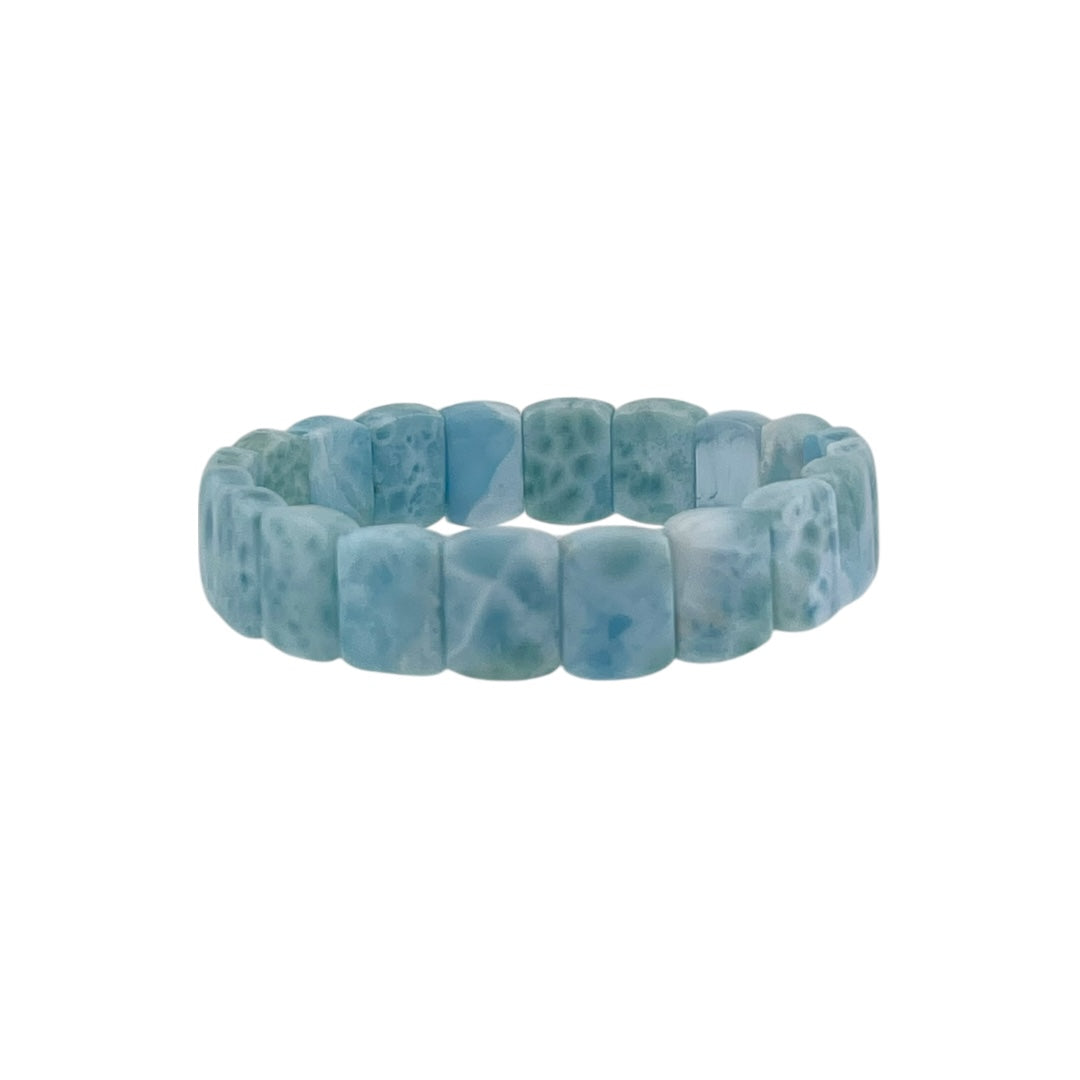 Natural Larimar Rectangular Stretch Bracelet