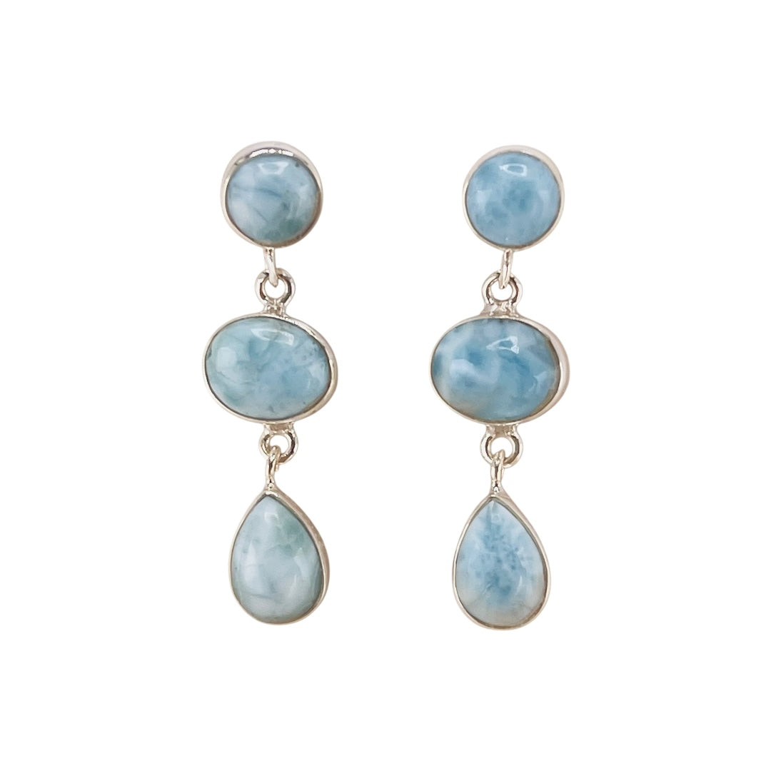 Larimar Three-Stone Dangle Earrings in 925 Sterling Silver