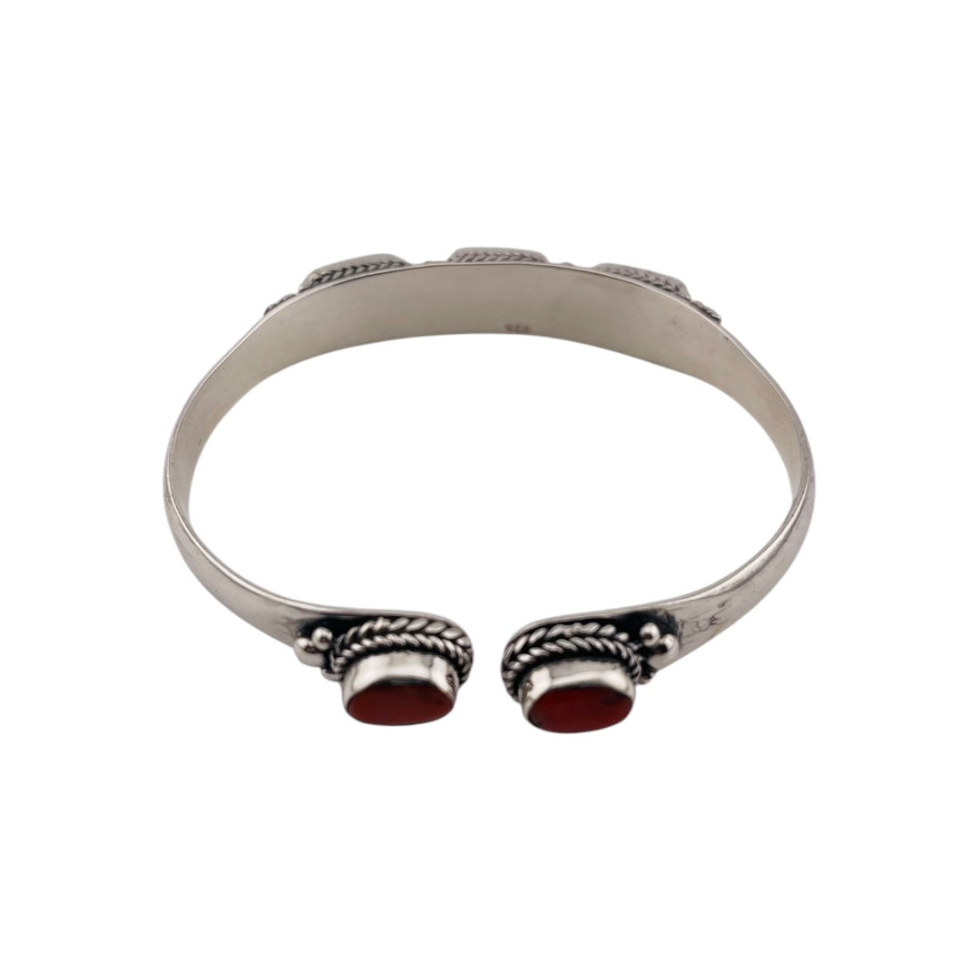 Sterling Silver Western Open Bangle and Coral Gemstones