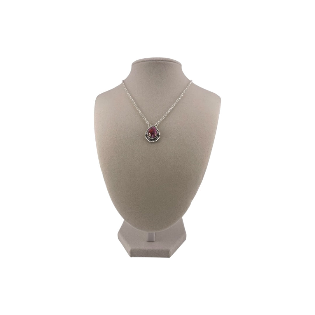 Crimson Glow – Pink Spiny Oyster Pear Shaped Necklace Sterling Silver