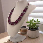 Three-Row Ruby Bead Necklace with Sterling Silver