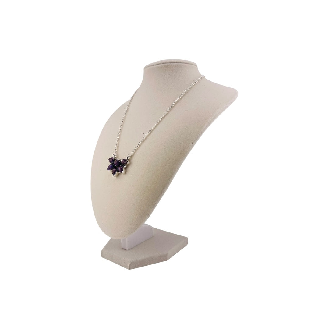 Timeless Sterling Silver Cluster Necklace with Purple Dahlia