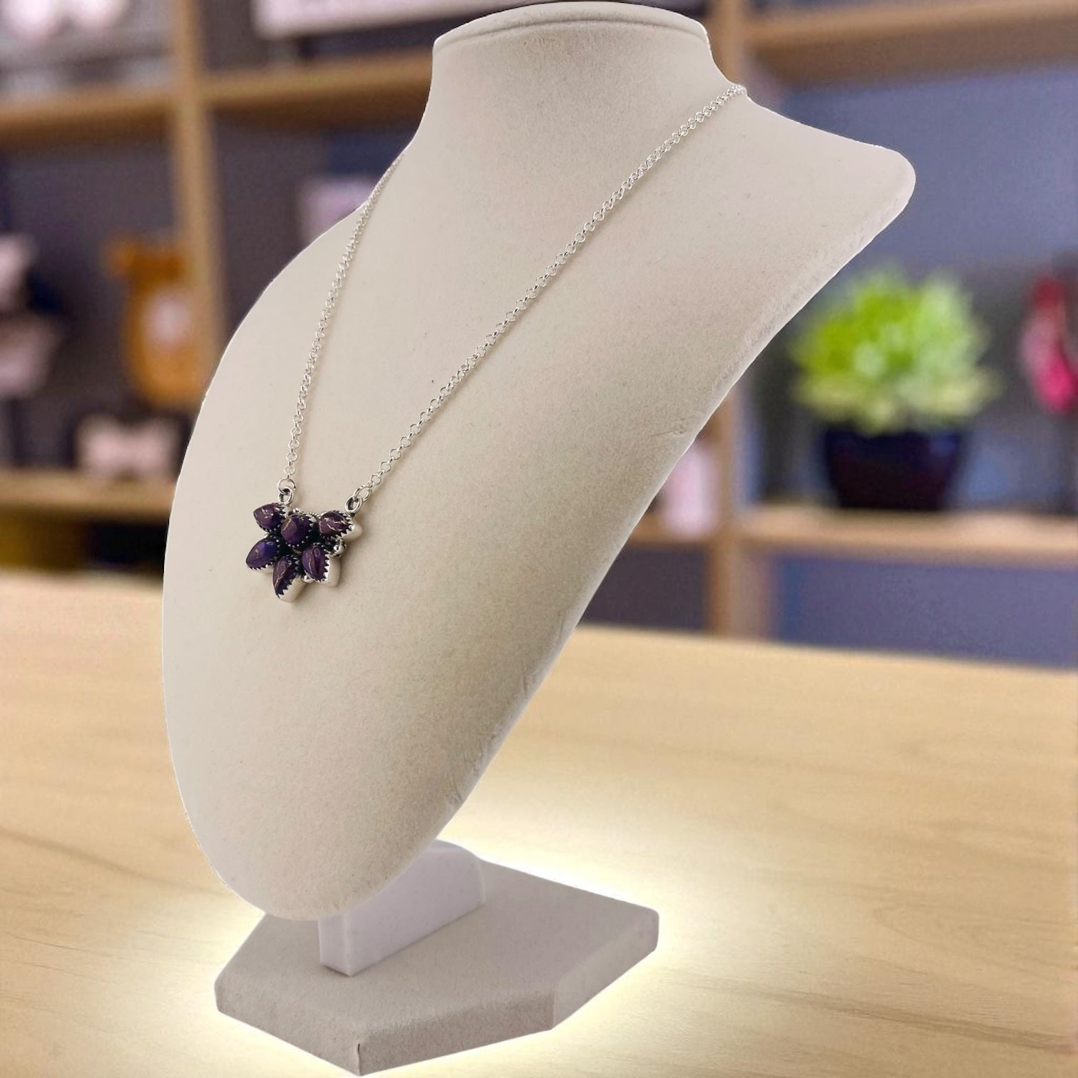 Timeless Sterling Silver Cluster Necklace with Purple Dahlia