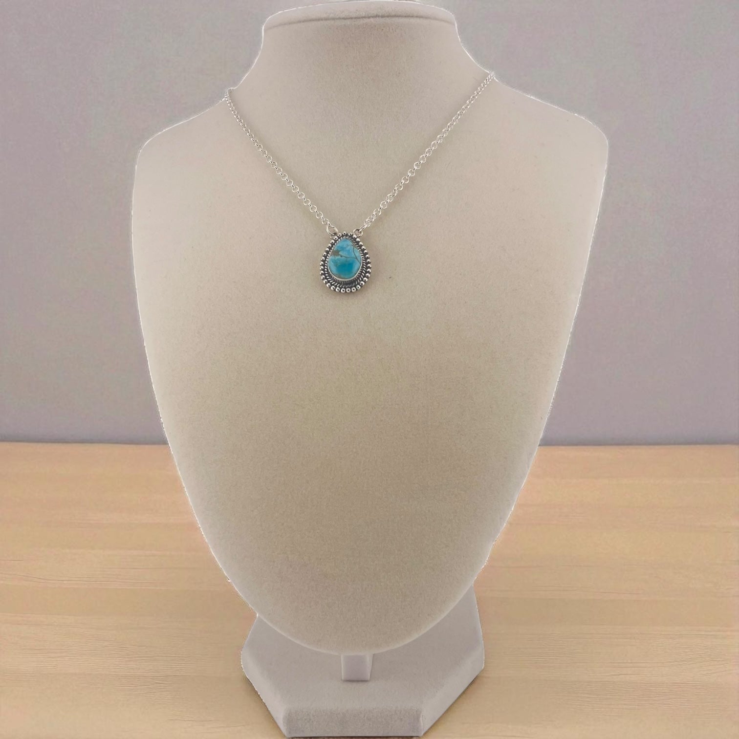 Crimson Glow – Blue Turquoise Pear Shaped Necklace Sterling Silver