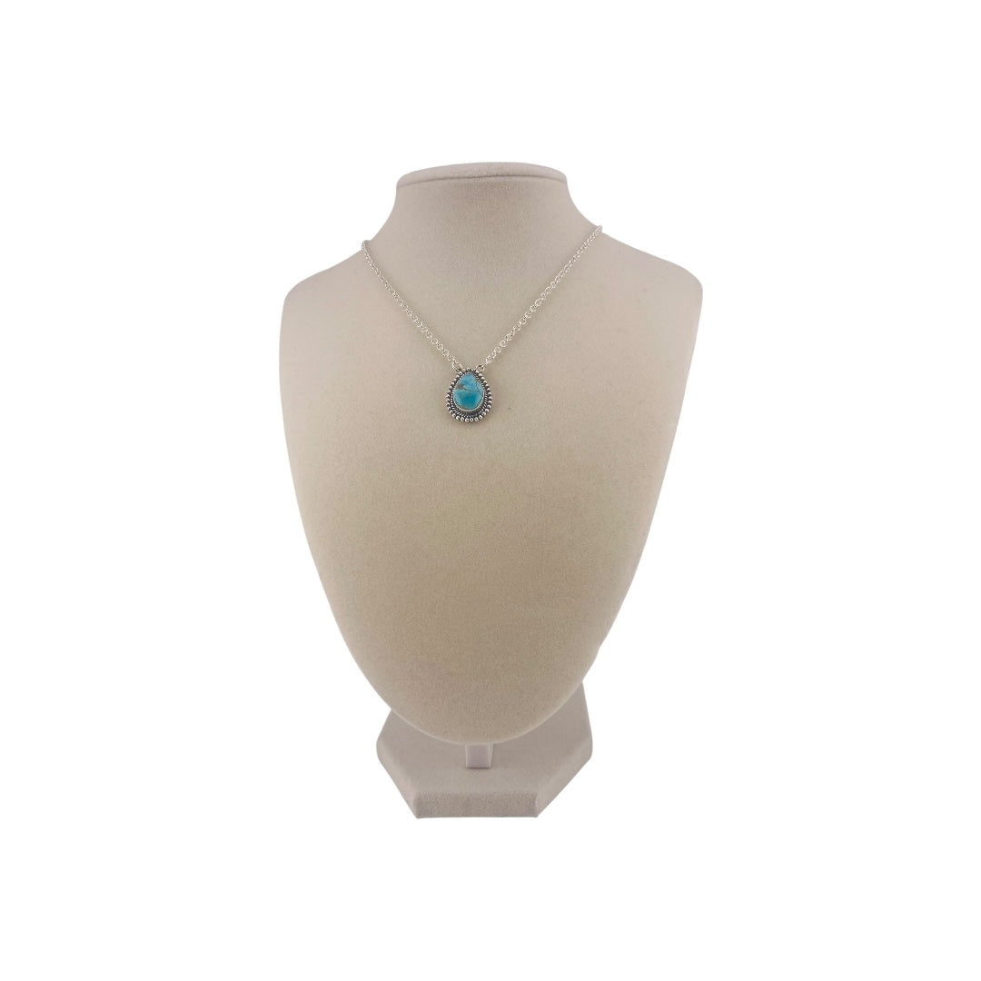 Crimson Glow – Blue Turquoise Pear Shaped Necklace Sterling Silver